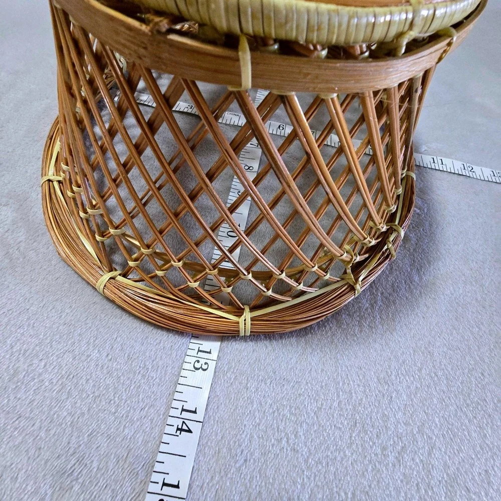 Vintage Oval Wicker Rattan Basket Natural Brown Open Weave 12.5 in